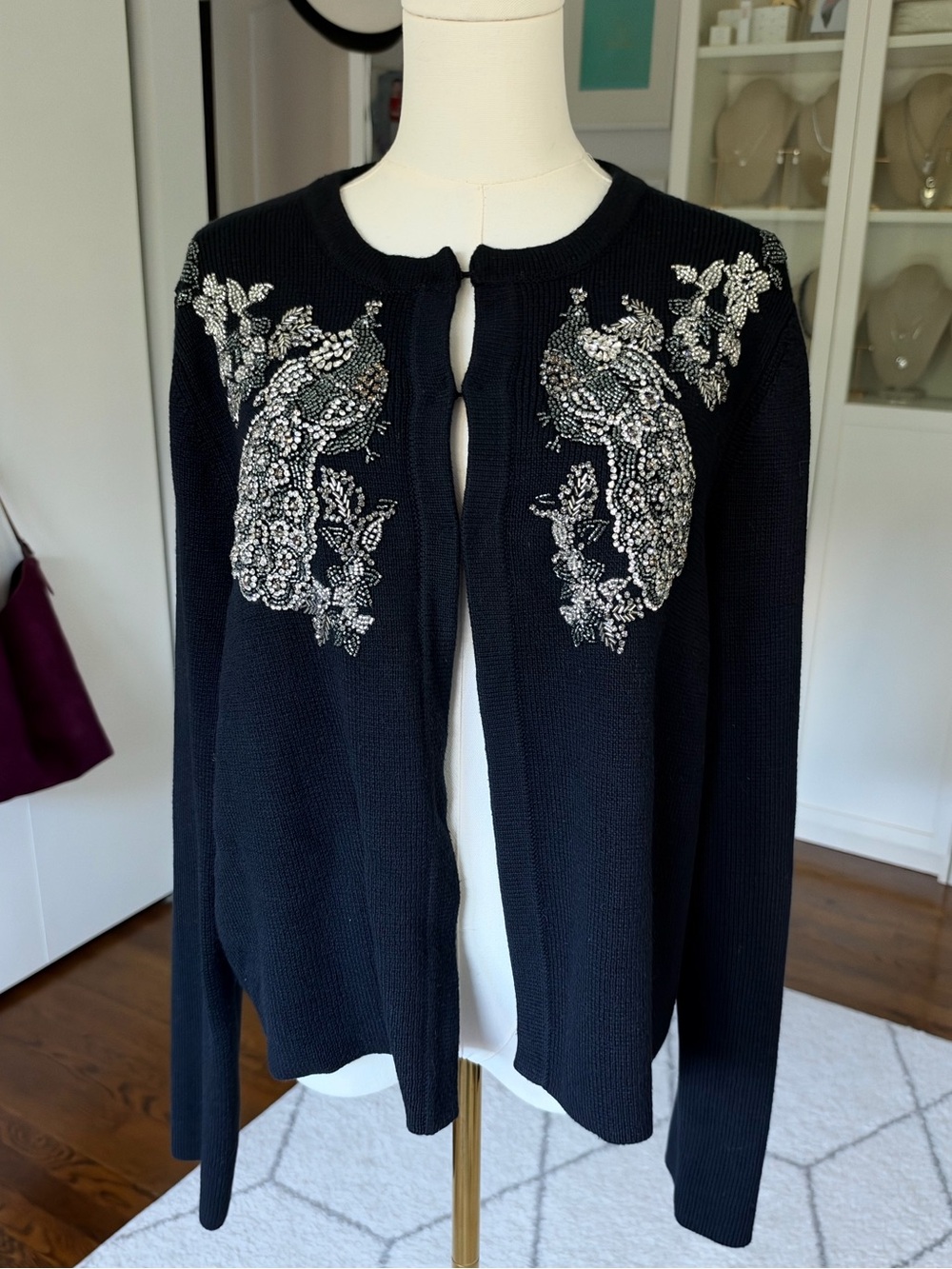 Like New Boden Embellished Knitted Jacket in black peacock
